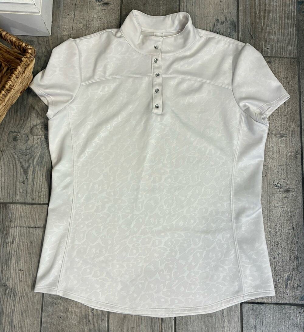 FITS Riding Womens XL Show Shirt White Tonal Leopard Jacquard Crystal Snap